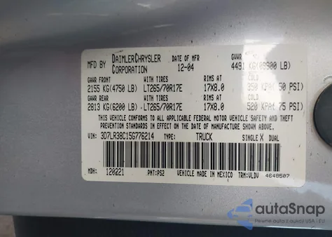2005 Dodge Ram 3500 Slt/Laramie z USA, uszkodzony, nr VIN 3D7LR38C15G776214